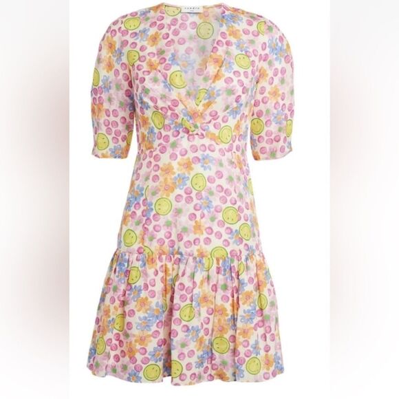 Sandro París Smiley Mini Dress Multicolored Short Sleeve Sz 34 US XS NWT - Picture 3 of 16
